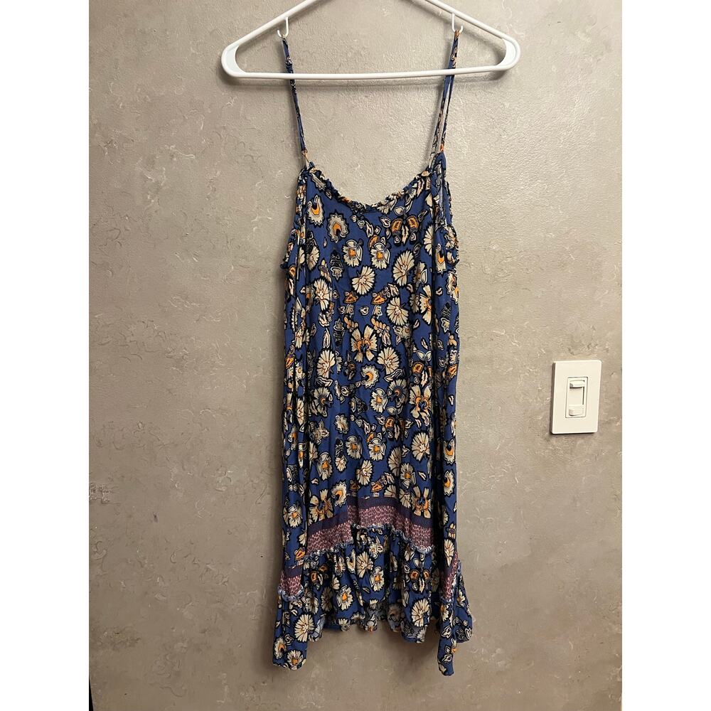 Chelsea & Violet Floral Boho Ruffle Hem Slip Dress Blue Yellow Summer Size Large - Picture 7 of 14